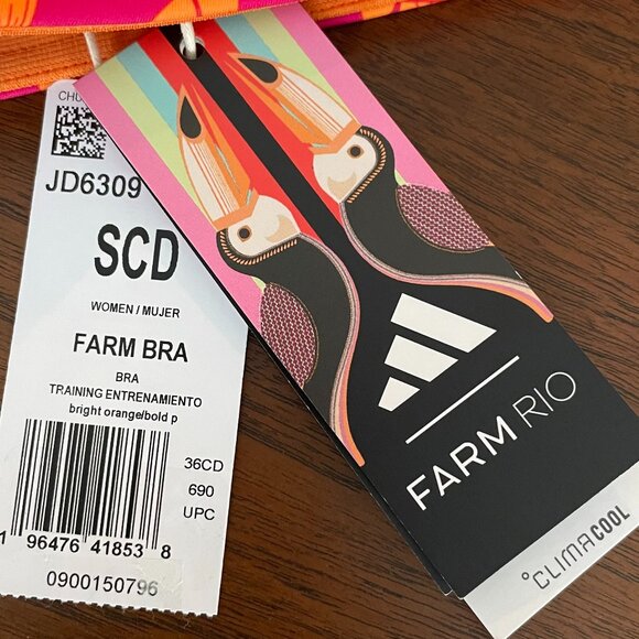 Farm Rio Adidas Colab Racerback Farm Bra Training Entrenamiento Orange Pink S - Picture 8 of 13